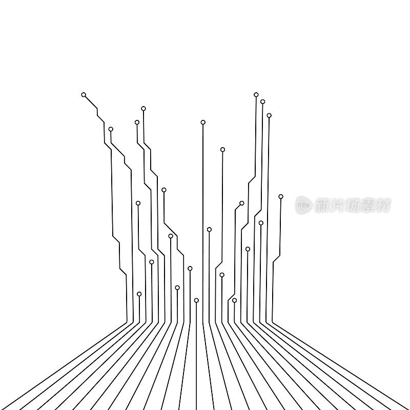 线路板式连接线/纤维在地板上平行，并在墙上升高